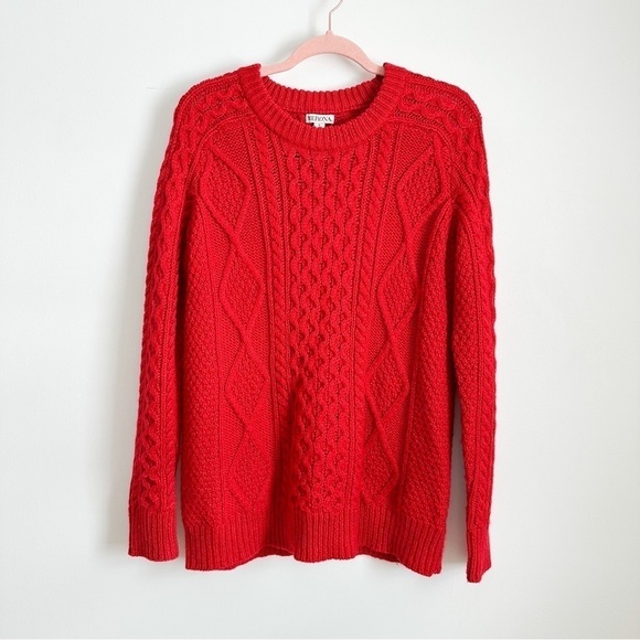 Merona Red Cable knit crew neck pullover Sweater sz Large - Picture 1 of 7